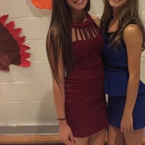 Tight Red Dress with Strappy Neckline.